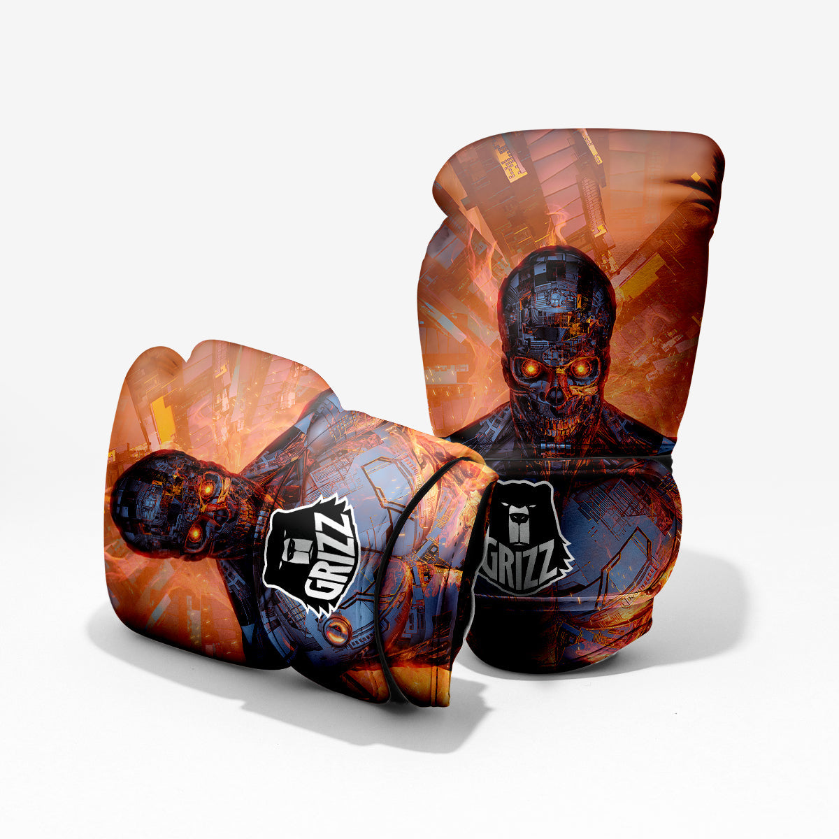 Fire Skeleton Robot Print Pro Boxing Glove
