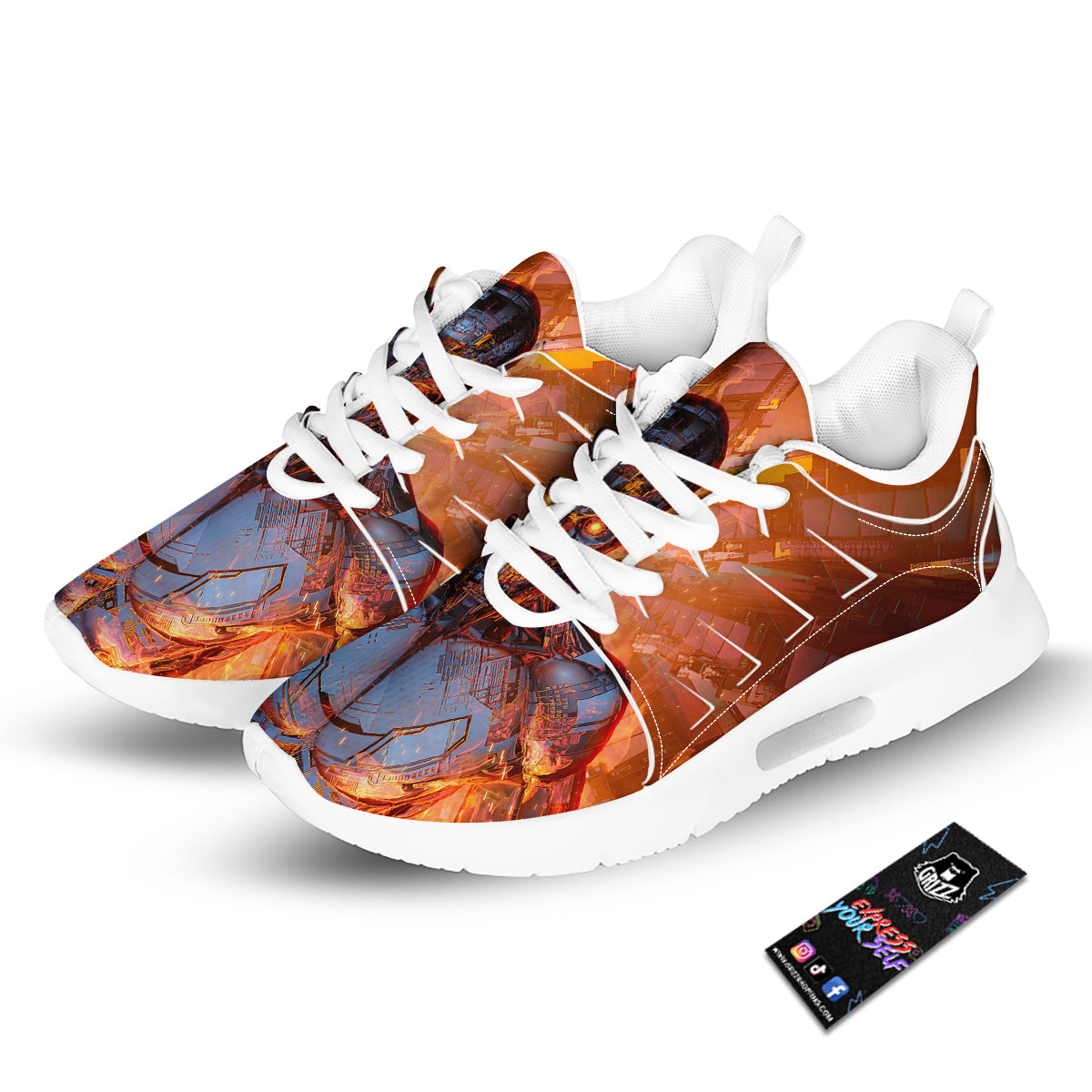 Fire Skeleton Robot Print Tennis Shoes-grizzshop