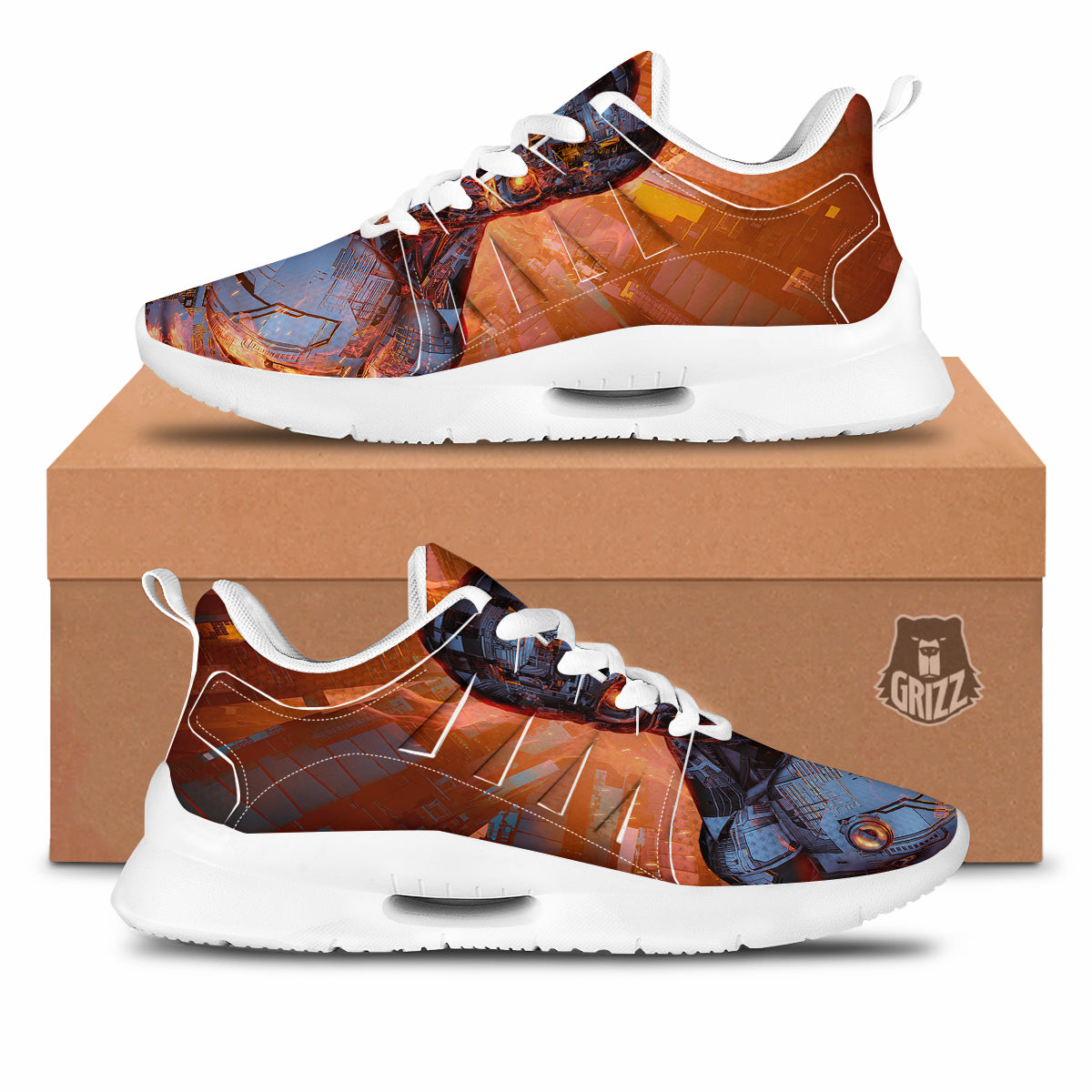 Fire Skeleton Robot Print Tennis Shoes-grizzshop