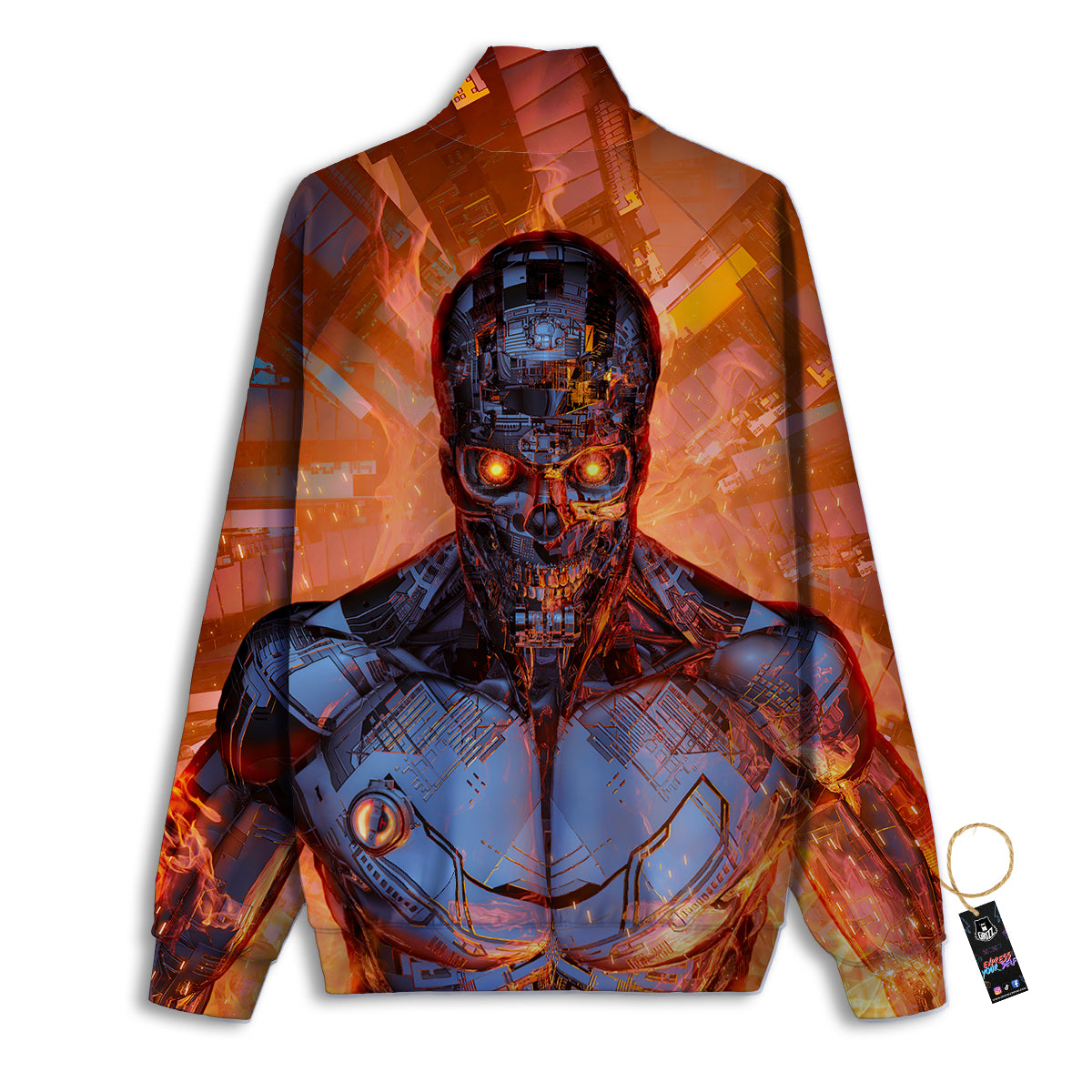 Fire Skeleton Robot Print Track Jacket-grizzshop