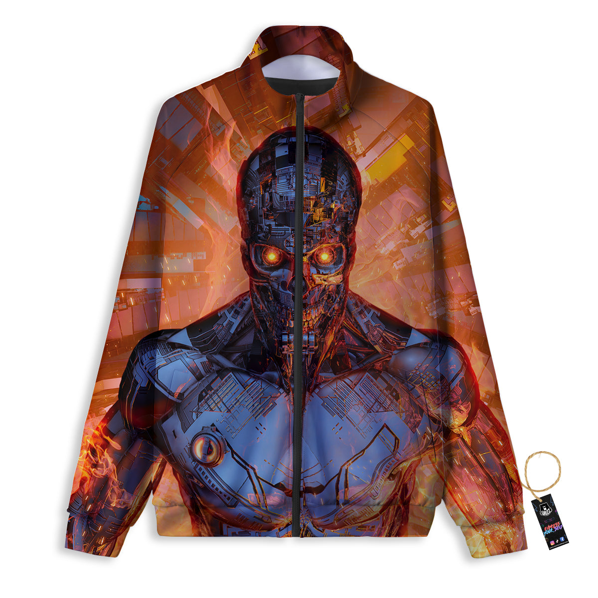 Fire Skeleton Robot Print Track Jacket-grizzshop