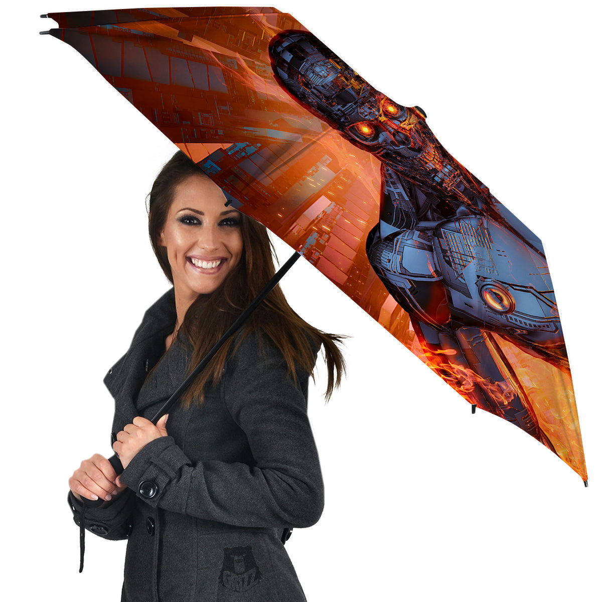 Fire Skeleton Robot Print Umbrella-grizzshop