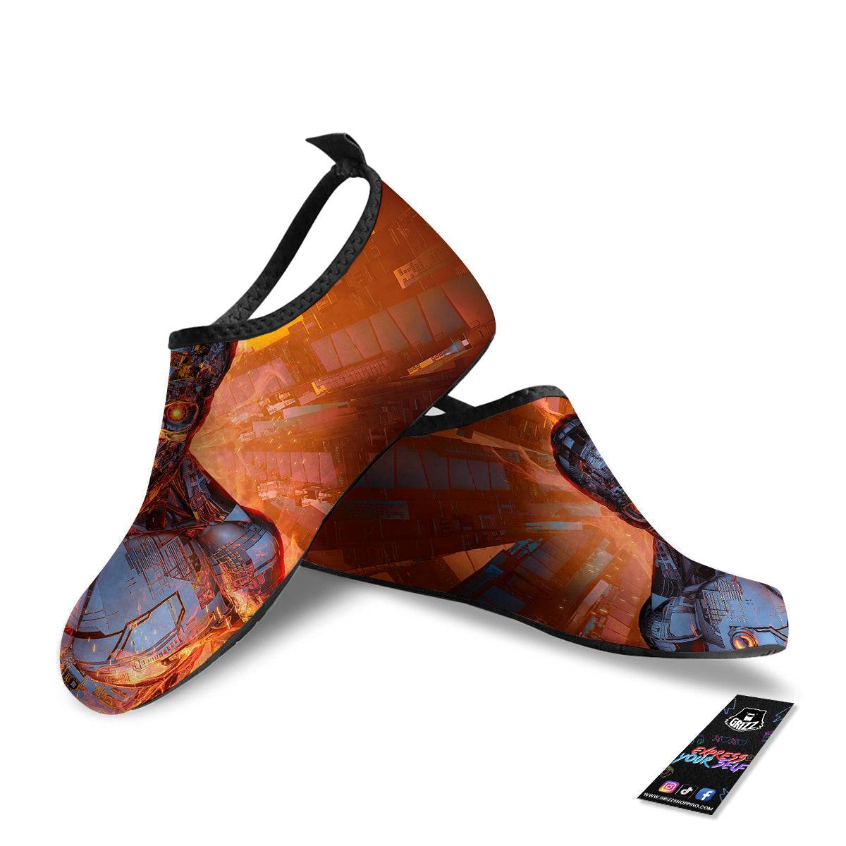 Fire Skeleton Robot Print Water Shoes-grizzshop