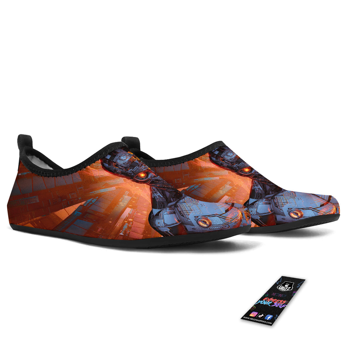 Fire Skeleton Robot Print Water Shoes-grizzshop