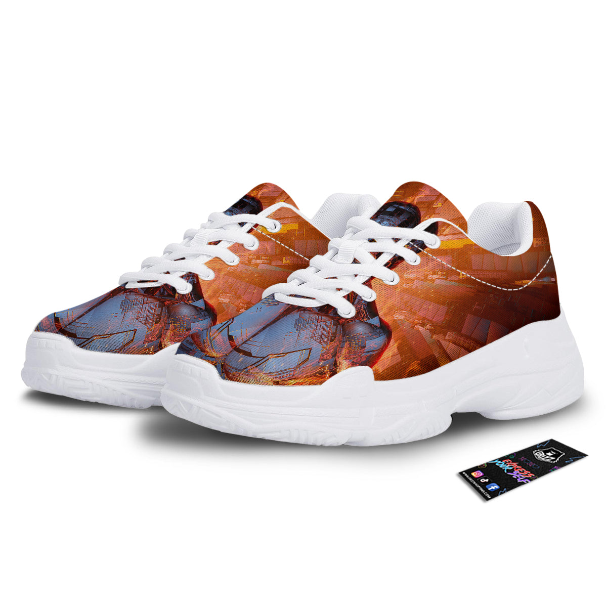 Fire Skeleton Robot Print White Chunky Shoes-grizzshop