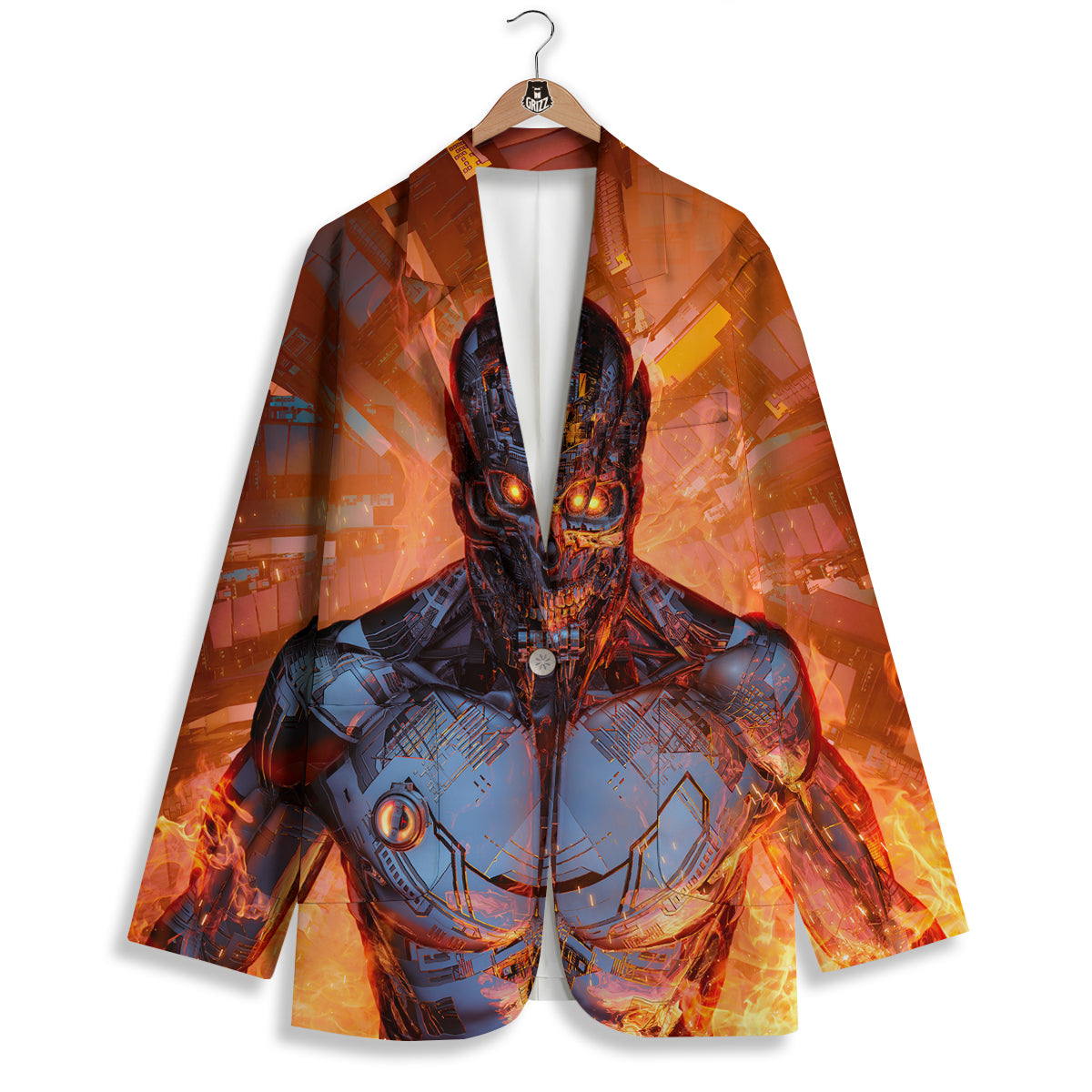 Fire Skeleton Robot Print Women's Blazer-grizzshop