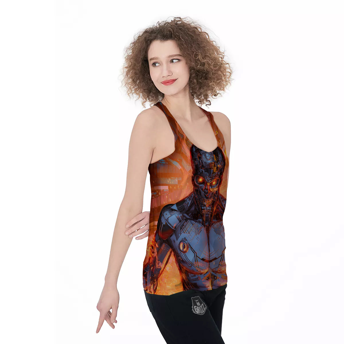 Fire Skeleton Robot Print Women's Racerback Tank Top-grizzshop