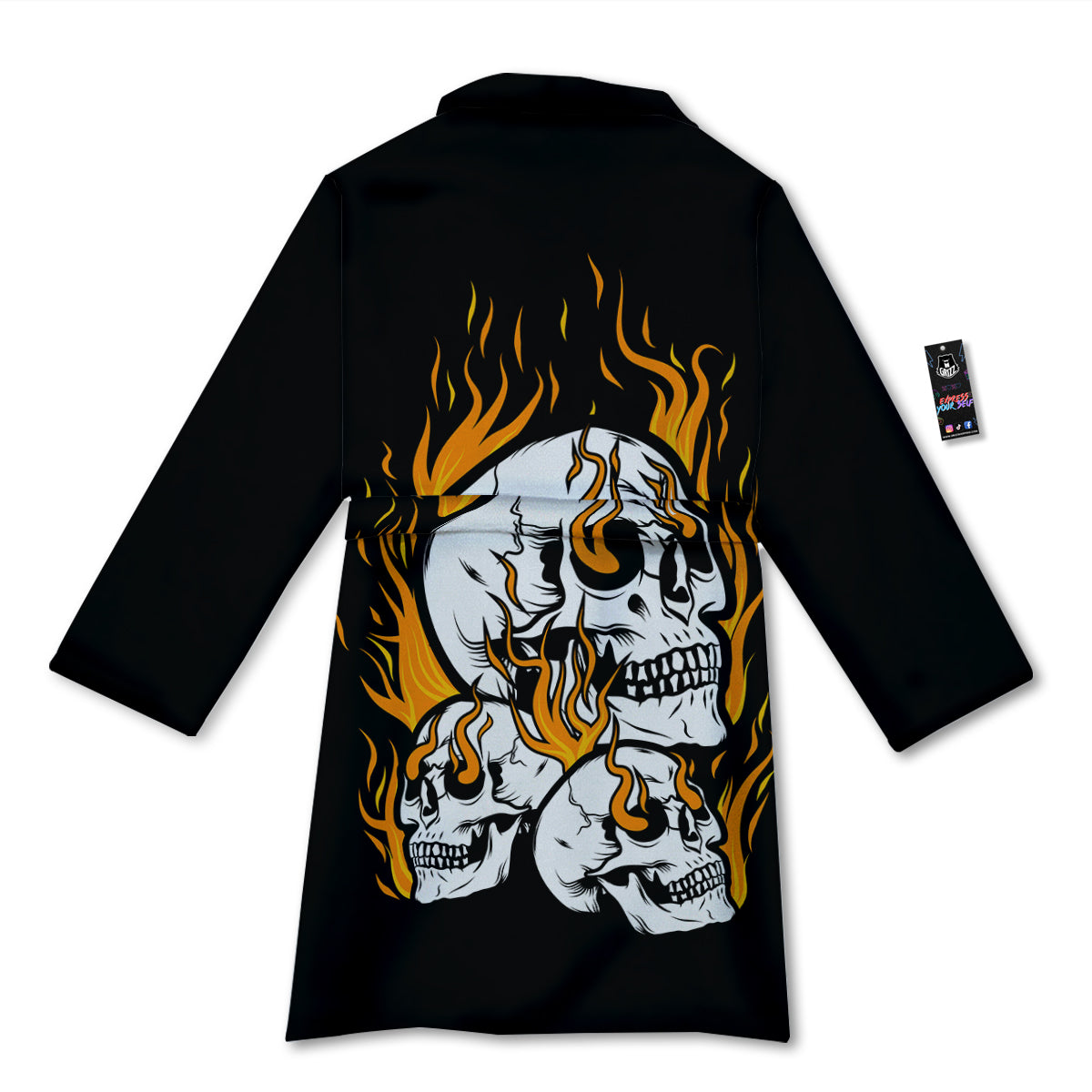 Fire Skull Head Print Bathrobe-grizzshop