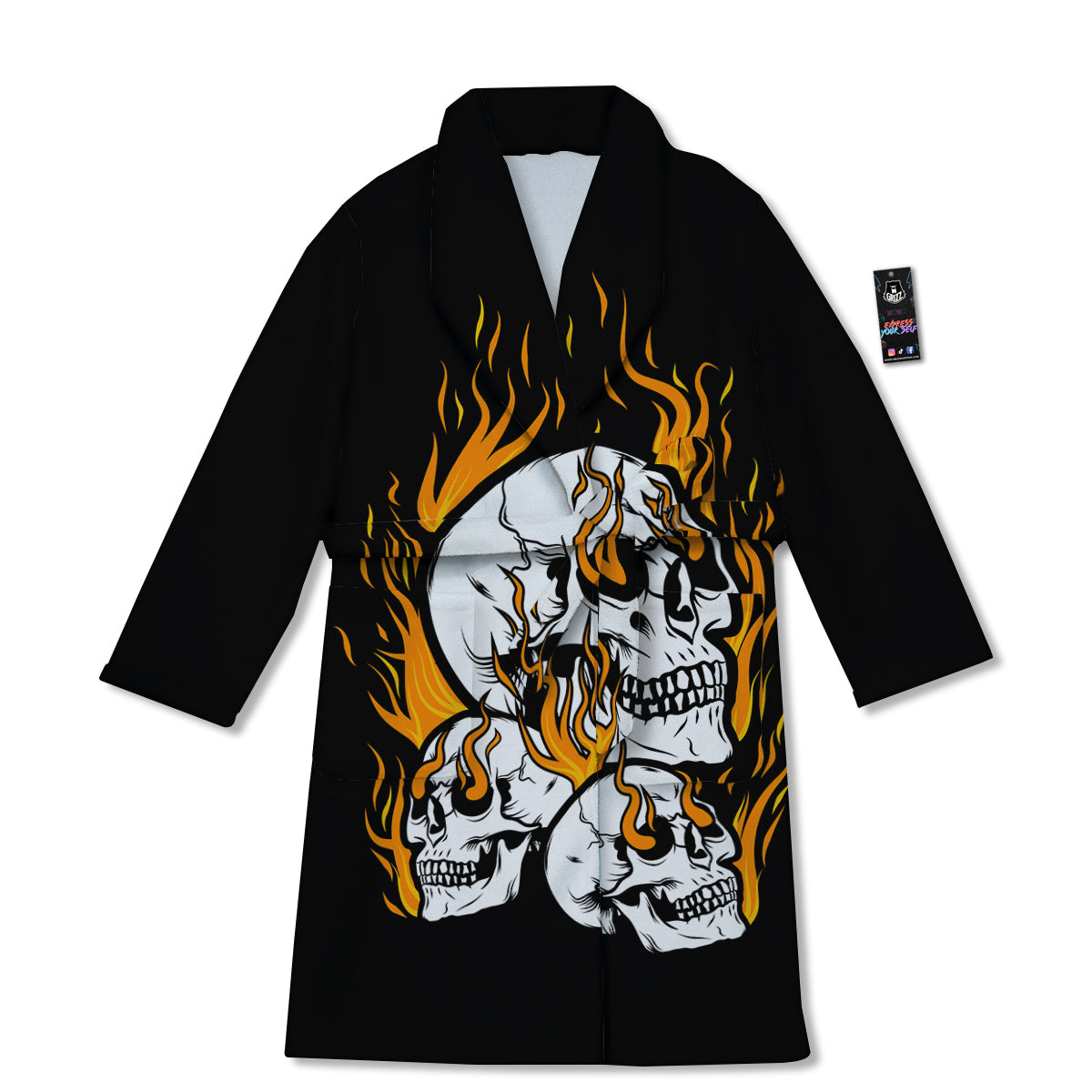 Fire Skull Head Print Bathrobe-grizzshop