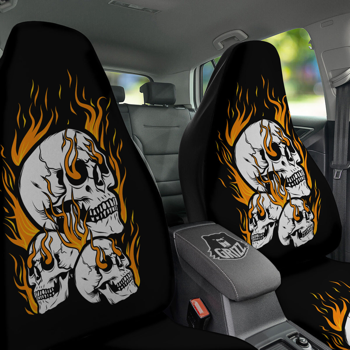 Fire Skull Head Print Car Seat Covers-grizzshop