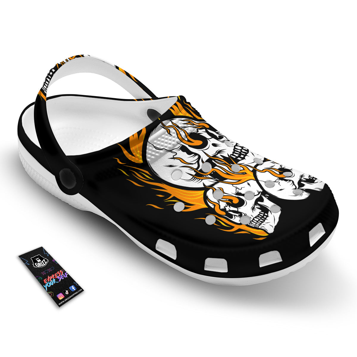 Fire Skull Head Print Clog-grizzshop