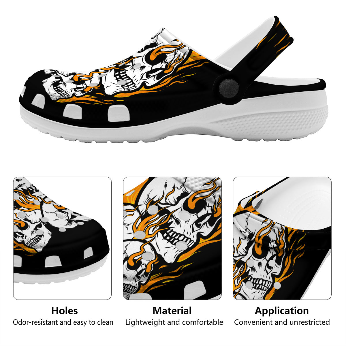 Fire Skull Head Print Clog-grizzshop