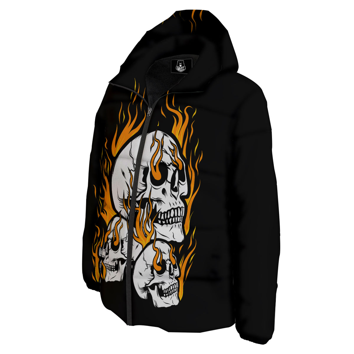 Fire Skull Head Print Down Jacket-grizzshop