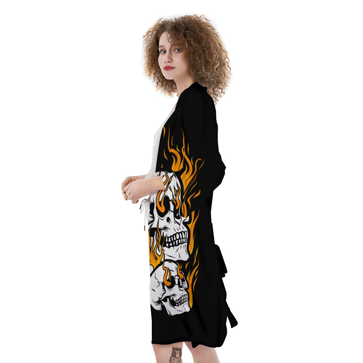Fire Skull Head Print Kimono-grizzshop