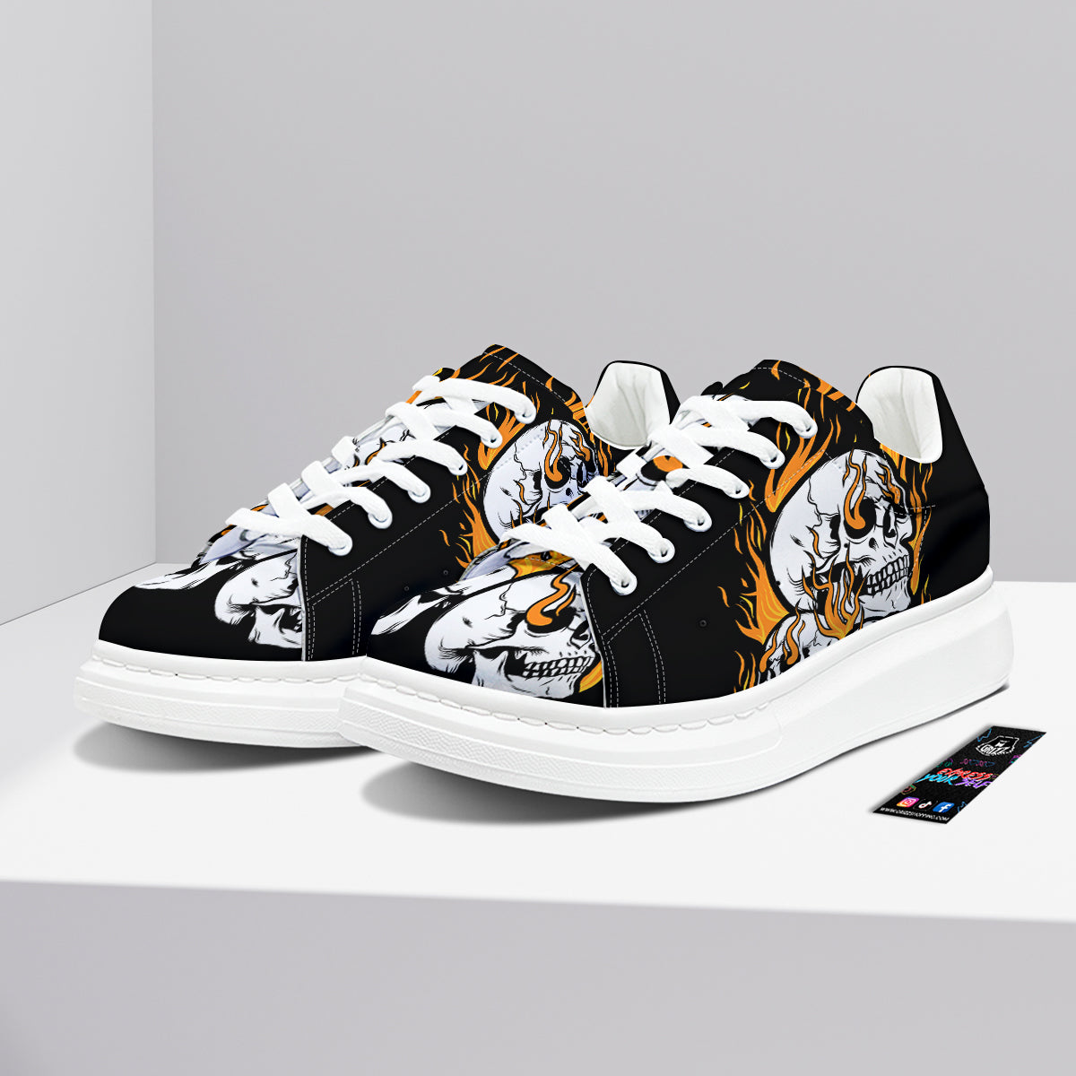Fire Skull Head Print Platform Shoes-grizzshop