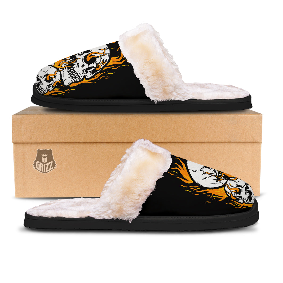 Fire Skull Head Print Slippers-grizzshop