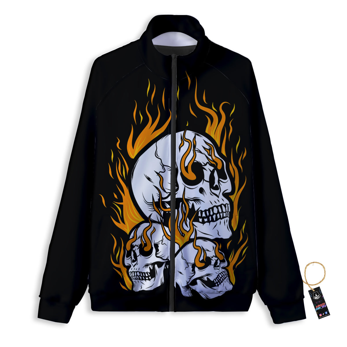 Fire Skull Head Print Track Jacket-grizzshop