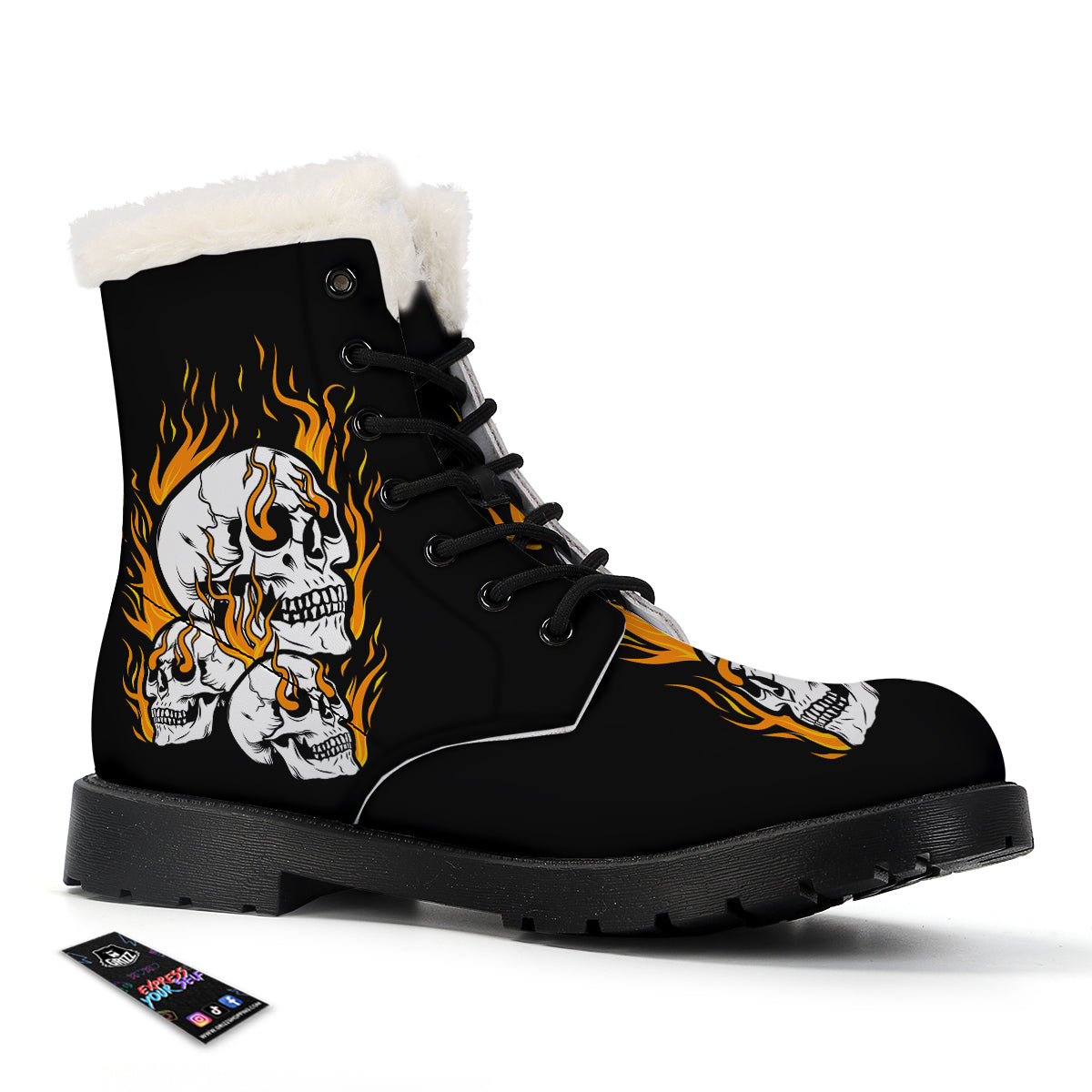 Fire Skull Head Print Winter Boots-grizzshop