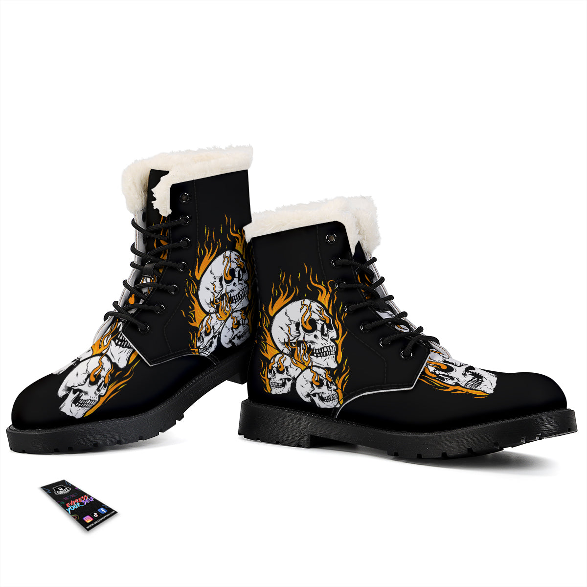 Fire Skull Head Print Winter Boots-grizzshop