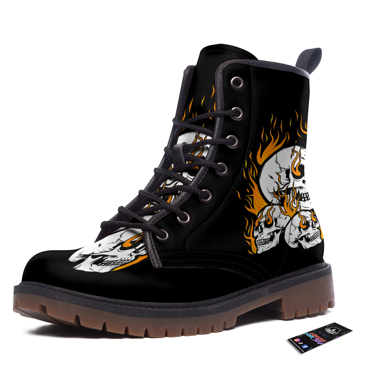 Fire Skull Head Print Work Boots-grizzshop