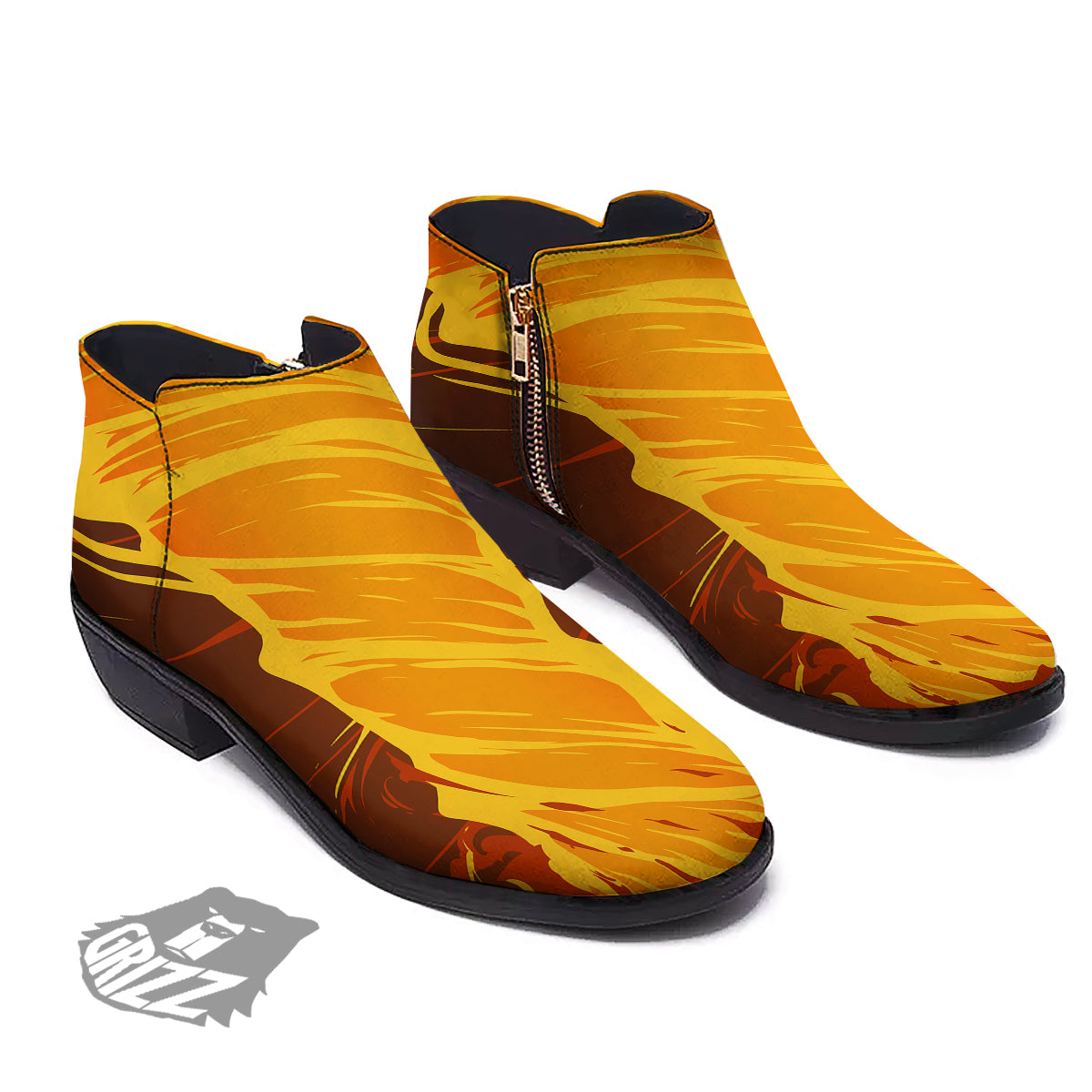 Fire Tornado Print Ankle Boots-grizzshop