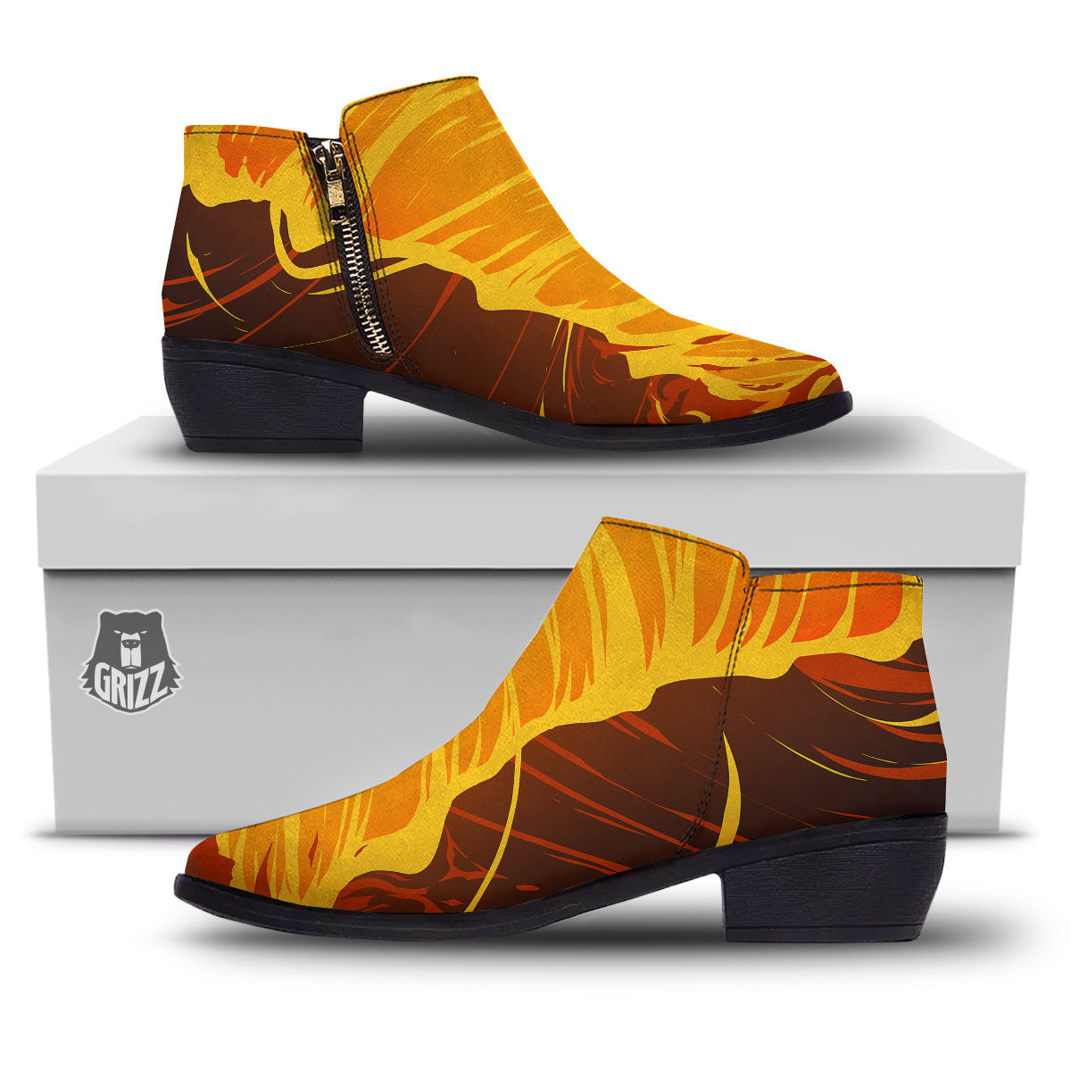 Fire Tornado Print Ankle Boots-grizzshop