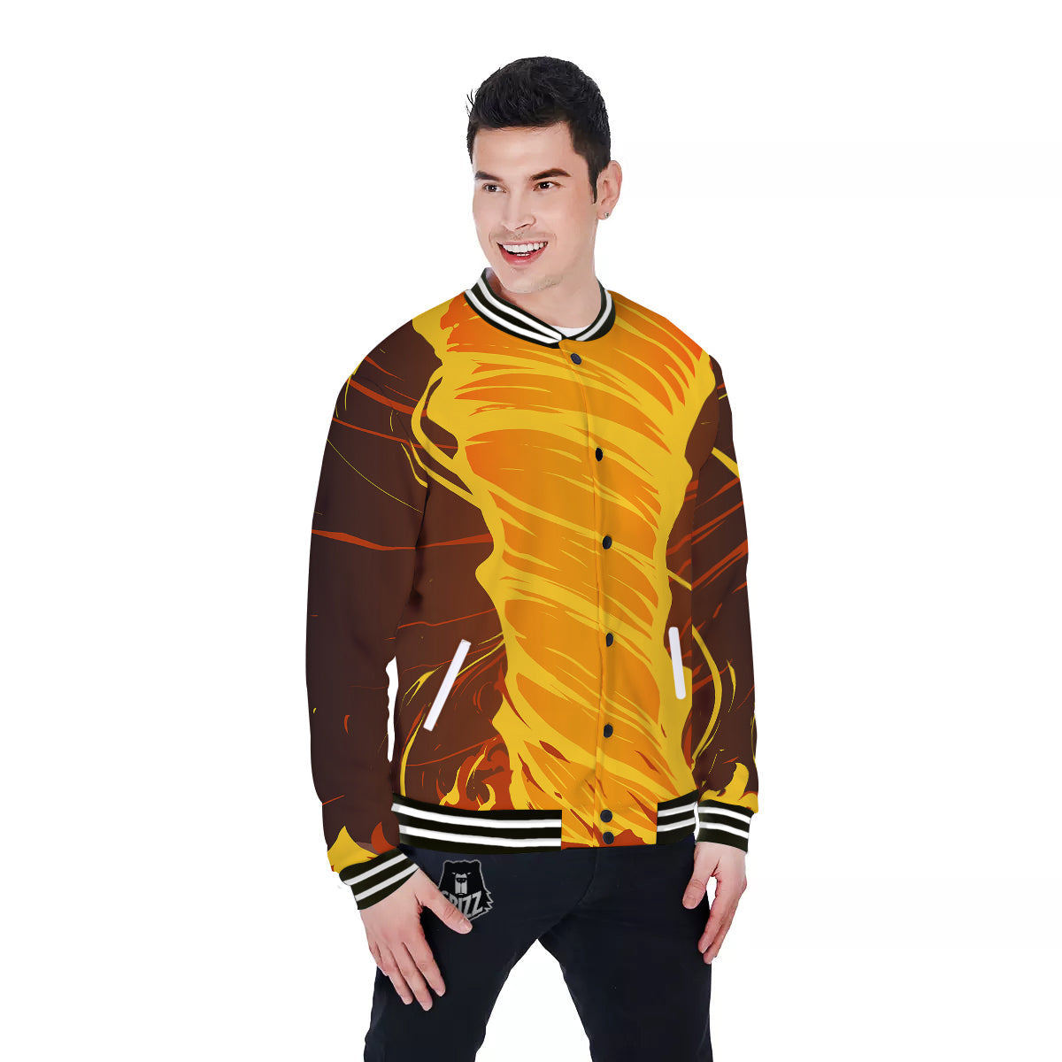 Fire Tornado Print Baseball Jacket-grizzshop