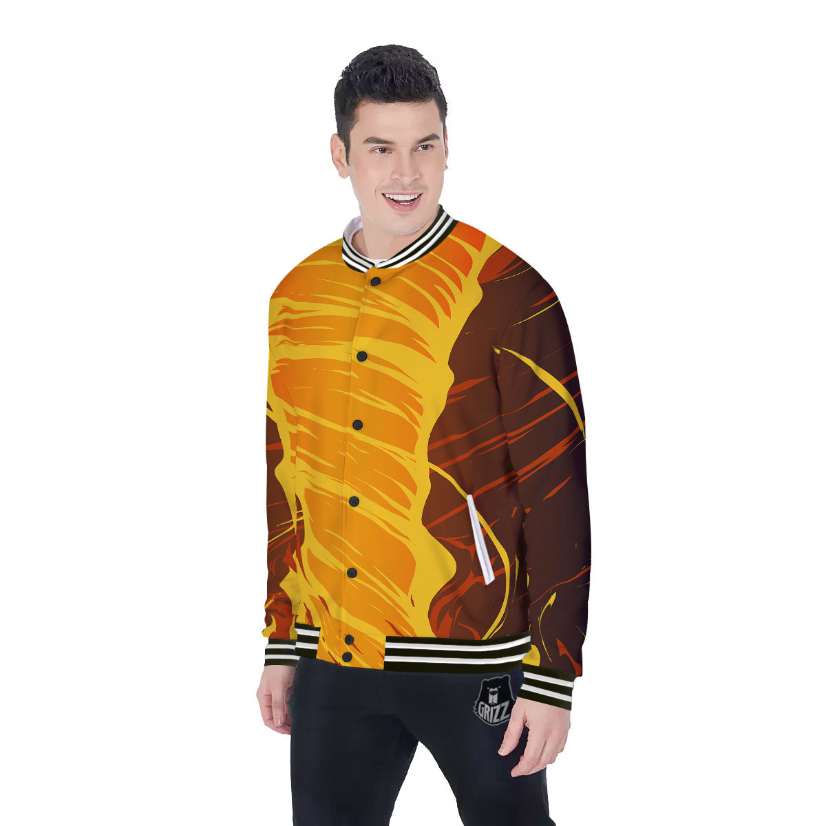 Fire Tornado Print Baseball Jacket-grizzshop