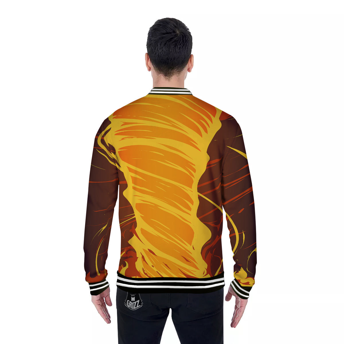 Fire Tornado Print Baseball Jacket-grizzshop