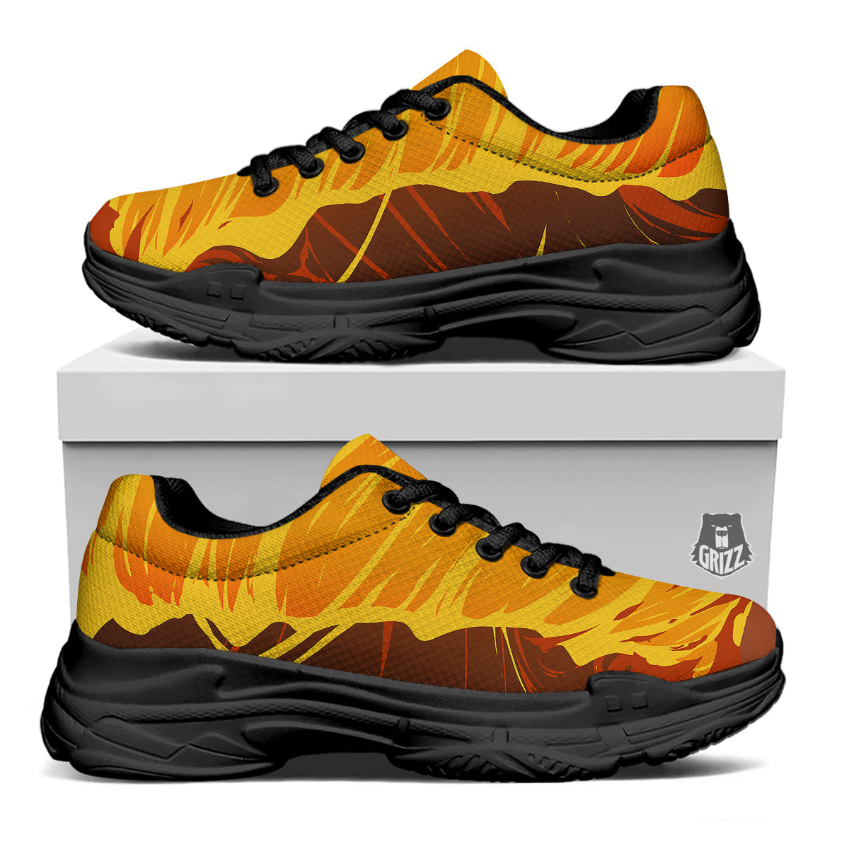 Fire Tornado Print Black Chunky Shoes-grizzshop