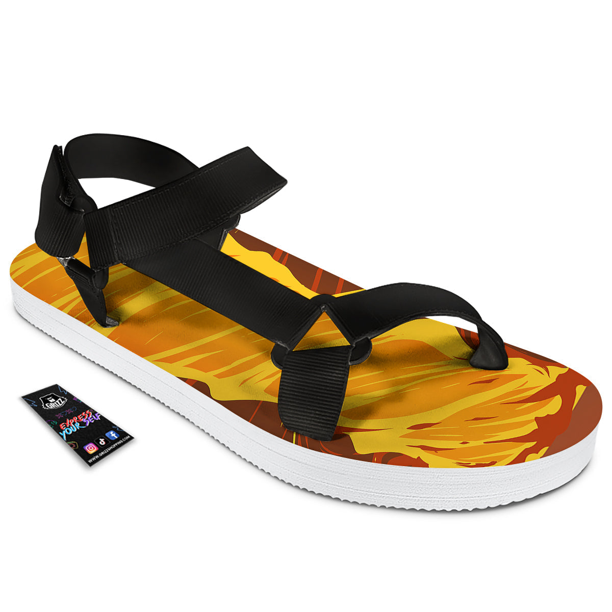 Fire Tornado Print Black Open Toe Sandals-grizzshop