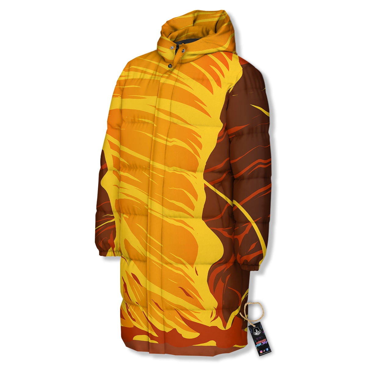 Fire Tornado Print Long Down Jacket-grizzshop
