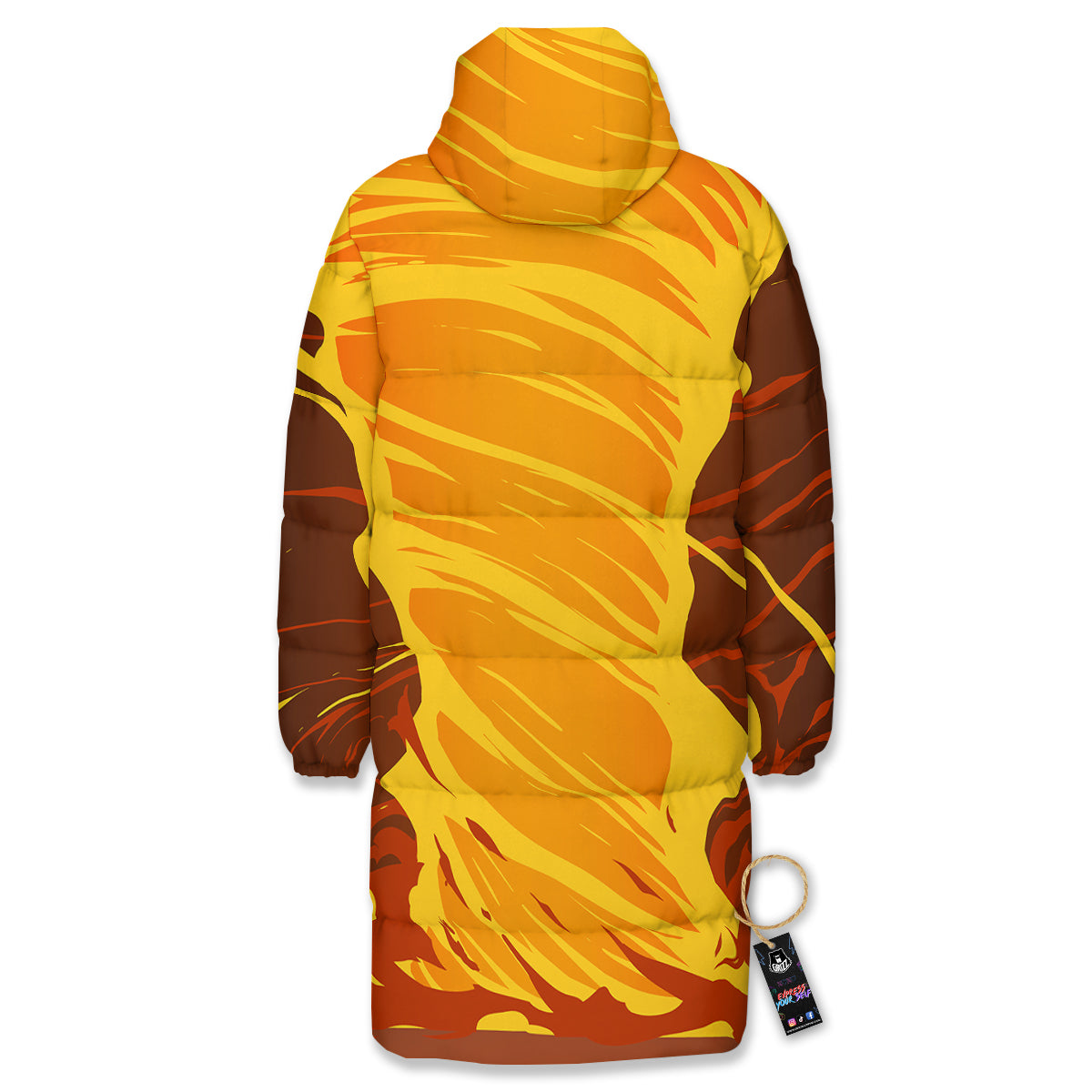 Fire Tornado Print Long Down Jacket-grizzshop