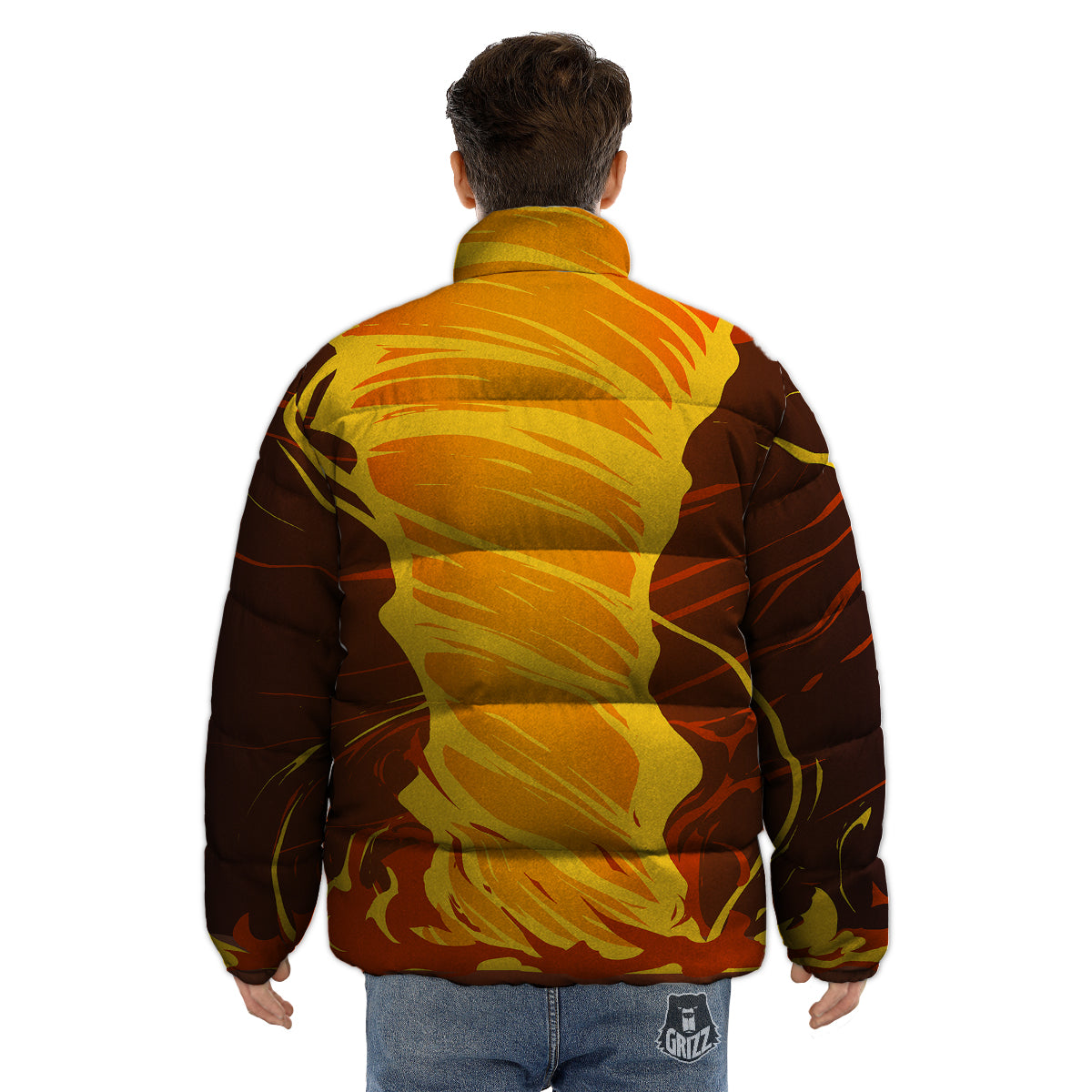 Fire Tornado Print Puffer Jacket-grizzshop