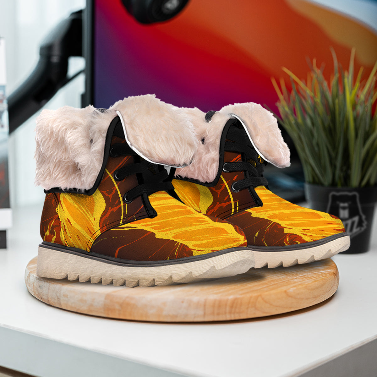 Fire Tornado Print Snow Boots-grizzshop