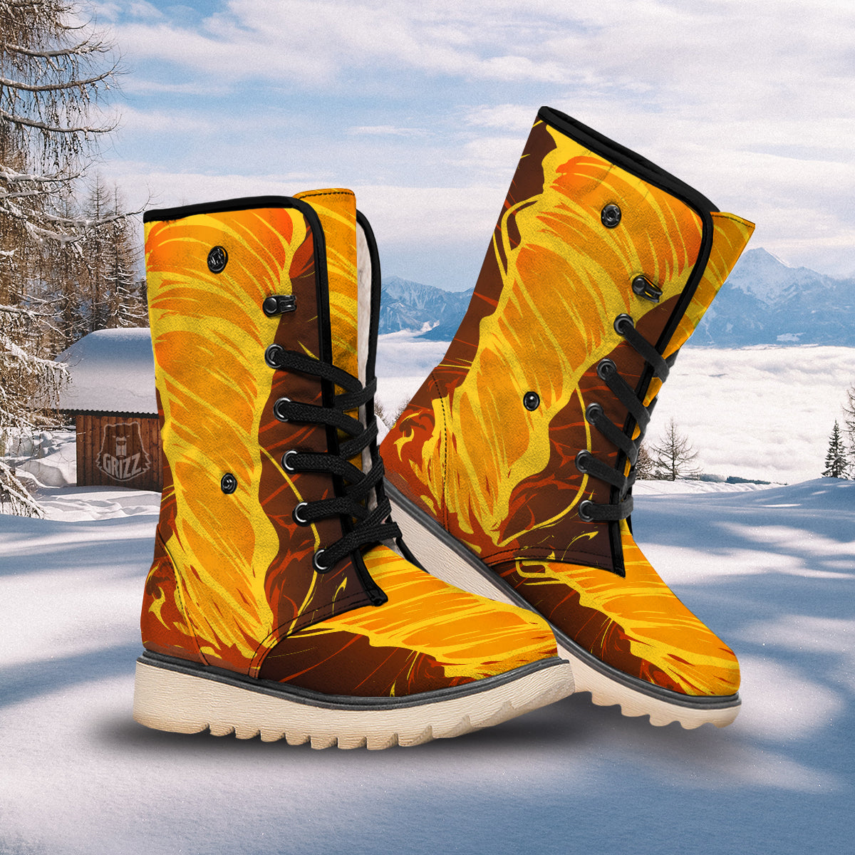 Fire Tornado Print Snow Boots-grizzshop
