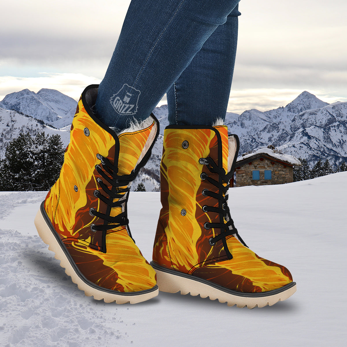 Fire Tornado Print Snow Boots-grizzshop