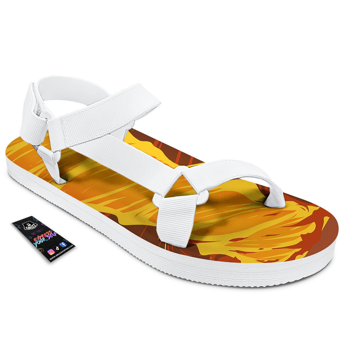 Fire Tornado Print White Open Toe Sandals-grizzshop