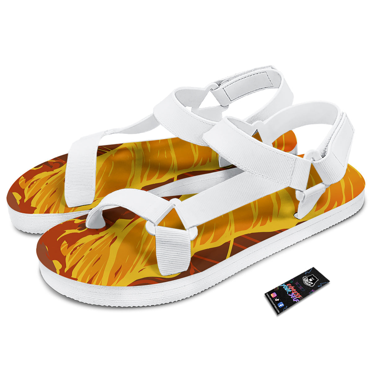 Fire Tornado Print White Open Toe Sandals-grizzshop