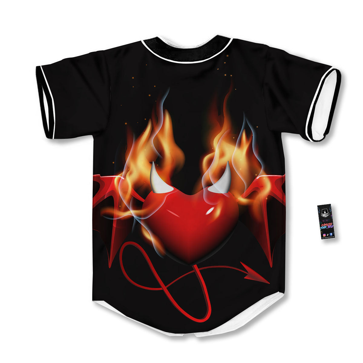 Fire Wings Angel Heart Print Baseball Jersey-grizzshop