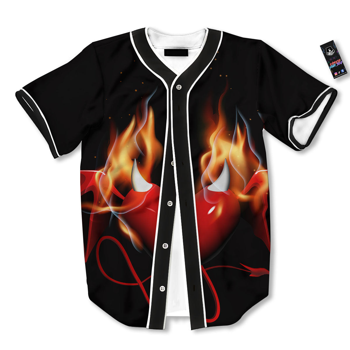 Fire Wings Angel Heart Print Baseball Jersey-grizzshop