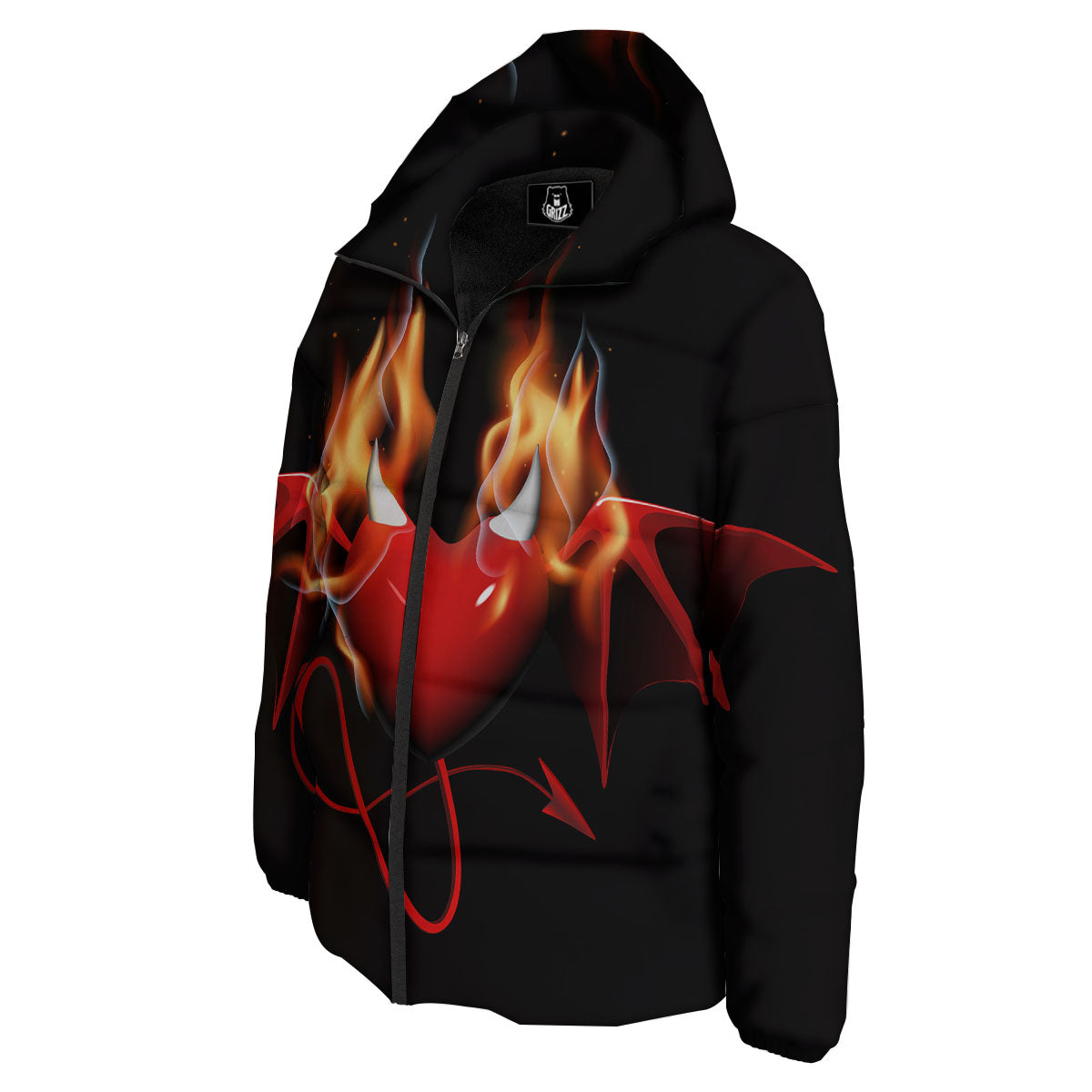 Fire Wings Angel Heart Print Down Jacket-grizzshop