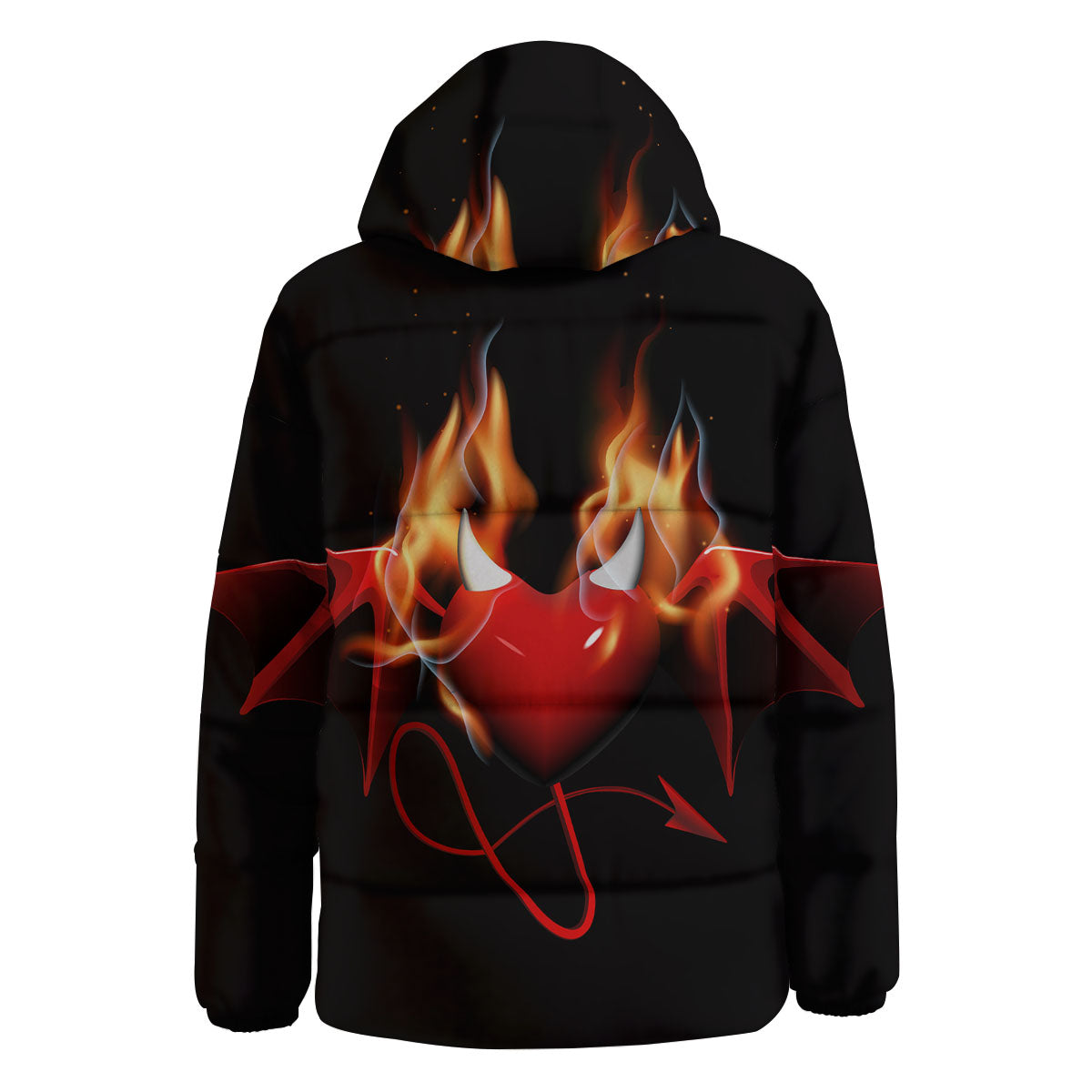 Fire Wings Angel Heart Print Down Jacket-grizzshop
