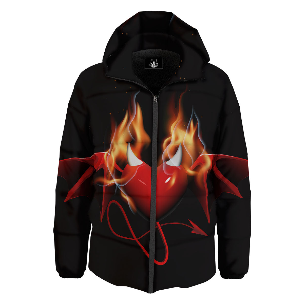 Fire Wings Angel Heart Print Down Jacket-grizzshop