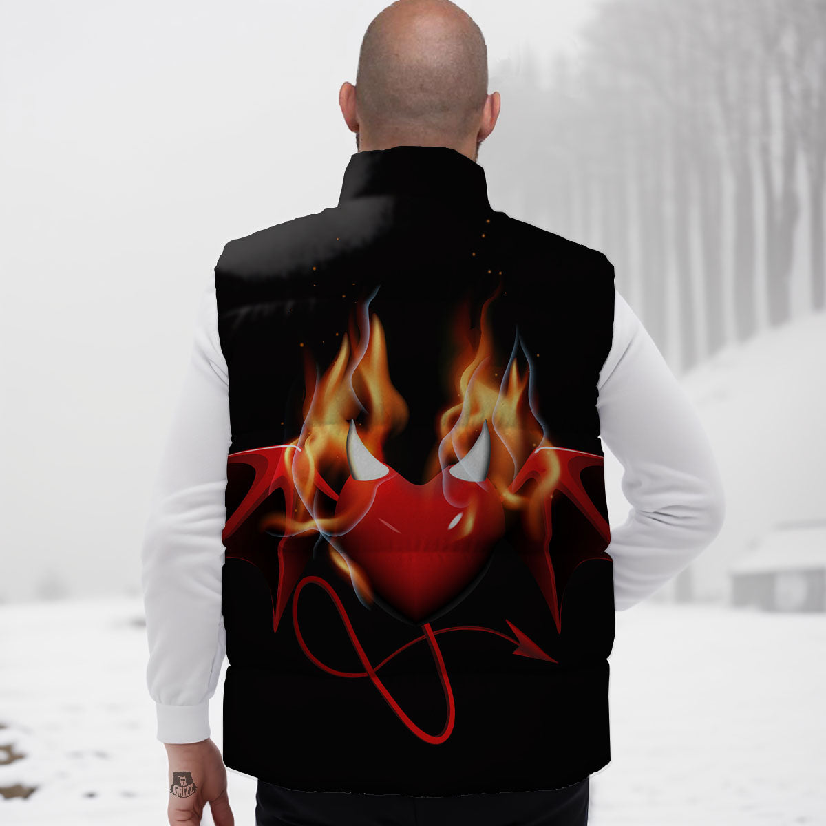Fire Wings Angel Heart Print Down Vest