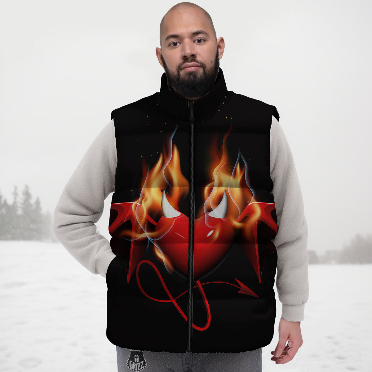 Fire Wings Angel Heart Print Down Vest
