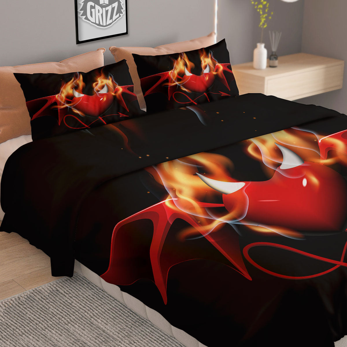 Fire Wings Angel Heart Print Duvet Cover Bedding Set