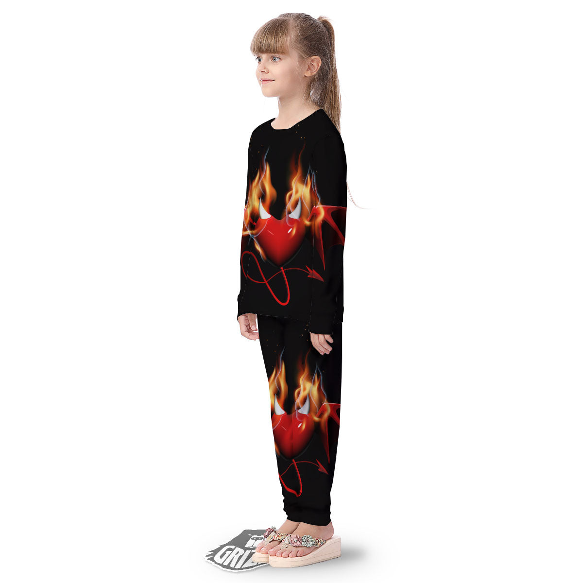 Fire Wings Angel Heart Print Kid's Pajamas-grizzshop