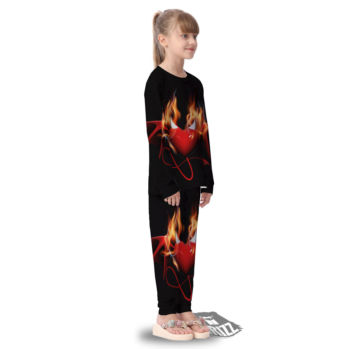 Fire Wings Angel Heart Print Kid's Pajamas-grizzshop