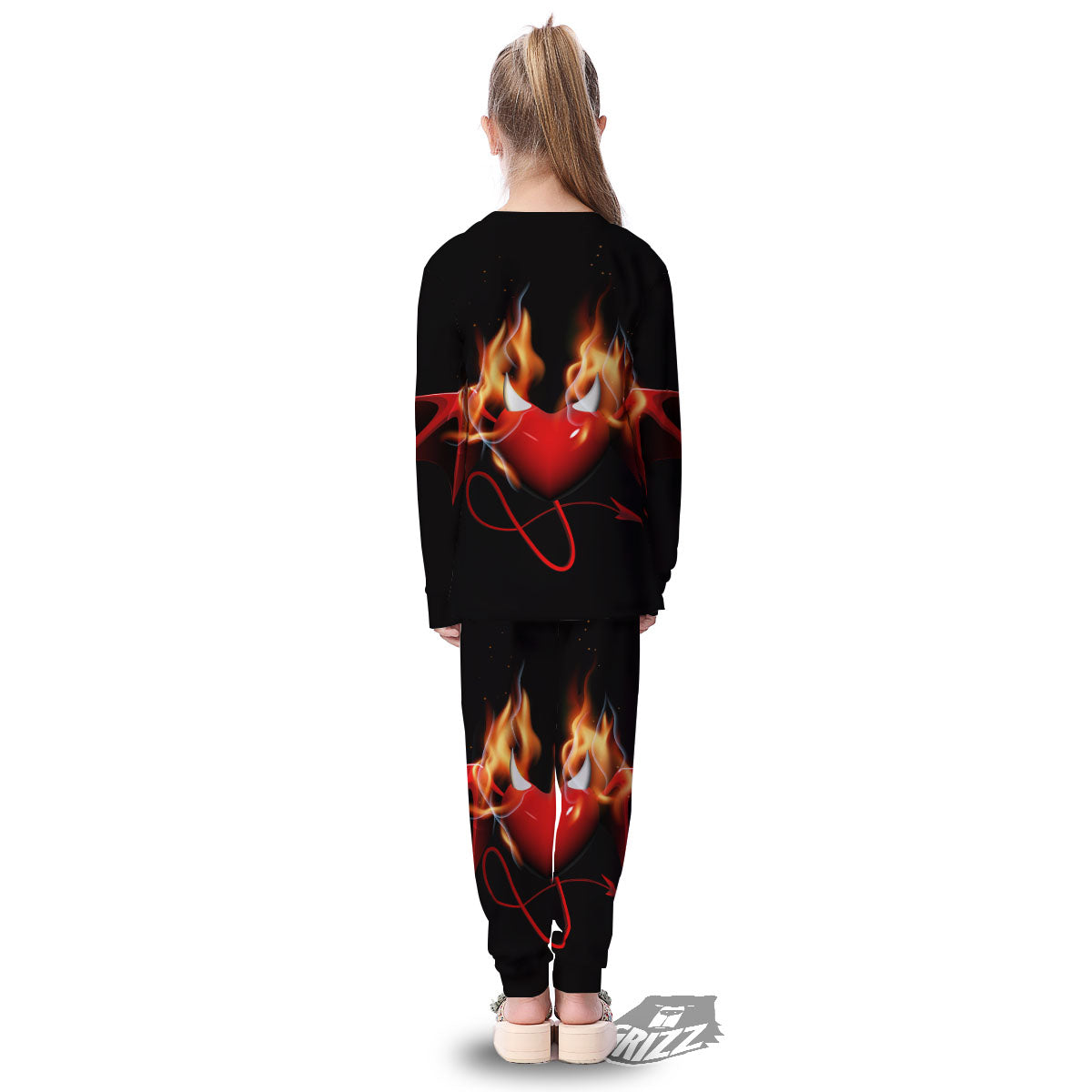Fire Wings Angel Heart Print Kid's Pajamas-grizzshop